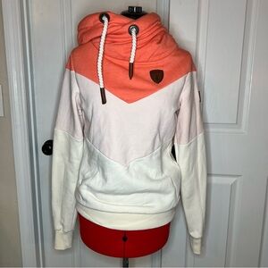 Wanakome Selene Hoodie Sweatshirt Cowl Neck Pink & Beige Colorblock Women S